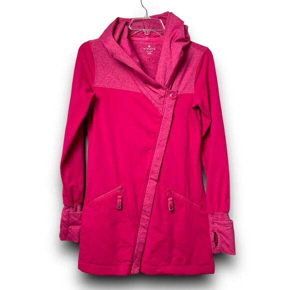 Athleta Tops - Athleta Scarlett Asymetrical Zipper Hooded Jacket Womens XXS Pink Sweatshirt